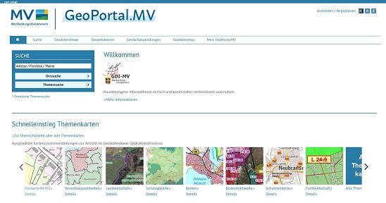 Screenshot der Startseite des GeoPortal.MV